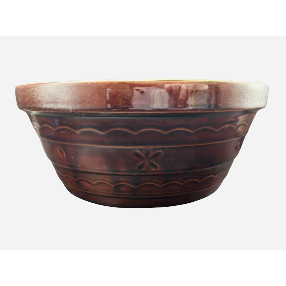 Vintage Marcrest Daisy Floral Brown Pottery Mixing Bowl 9.5" x 4" Stoneware